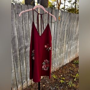 Dee Elly Maroon Women’s Dress, Embroidered with Beautiful Roses